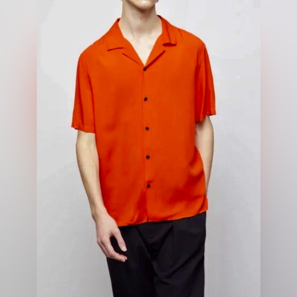 The Kooples Orange Short Sleeve Button-Down Shirt size L. Like new.